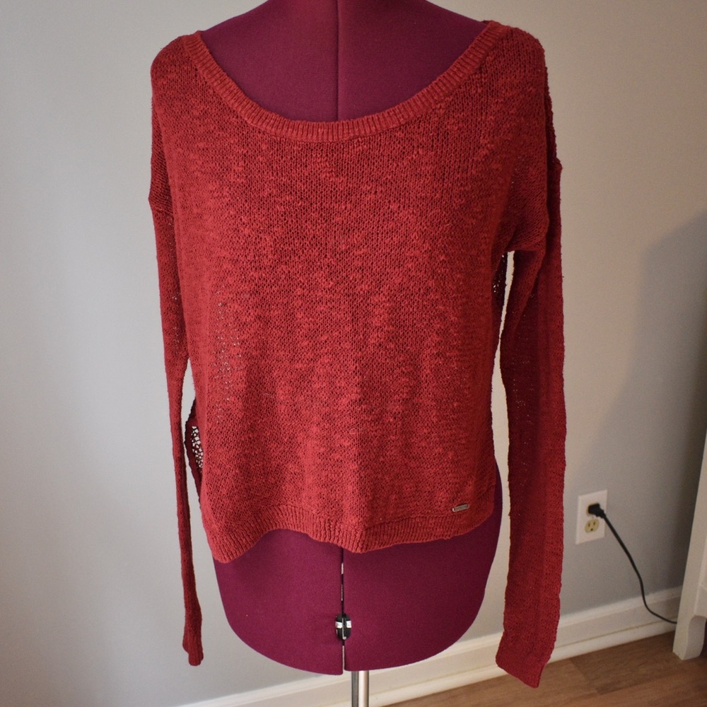 Abercrombie Cropped Long Sleeve Sweater Red Medium